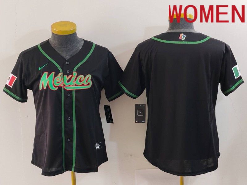Women 2024 World Cub Mexico Blank Black Nike MLB Jersey style 3->women mlb jersey->Women Jersey